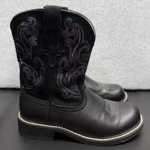 Ariat Fatbaby II Western Boots Womens 10B Black Deertan Orchid Cowgirl 10004729